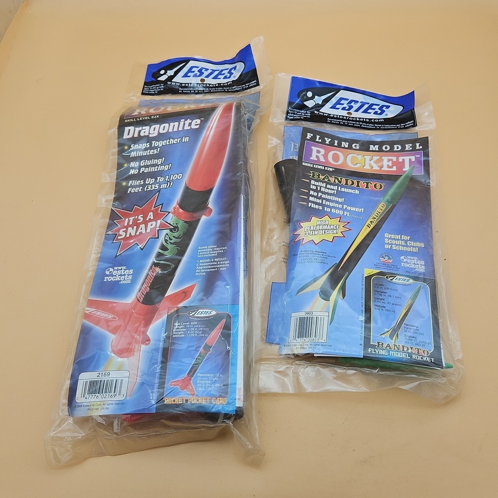 Lot Of 2 Estes Flying Model Rockets Dragonite Bandito Brand New NOS‎